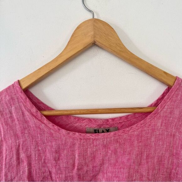 FLAX Pink Short Sleeve 100% Linen Blouse - Picture 6 of 9